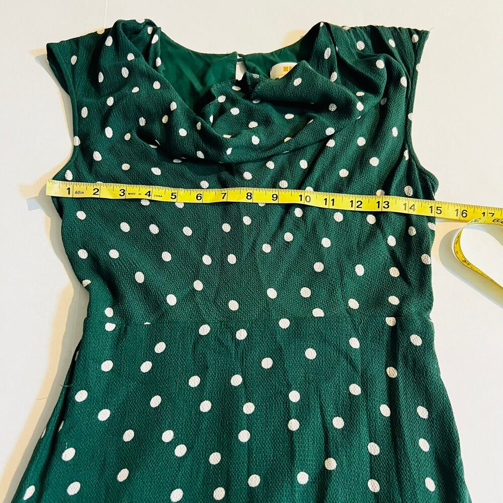 Anthropologie Maeve Betty Polka Dot Cowl Neck Sleeveless Dress Siz 2 Green Cream - Picture 7 of 9